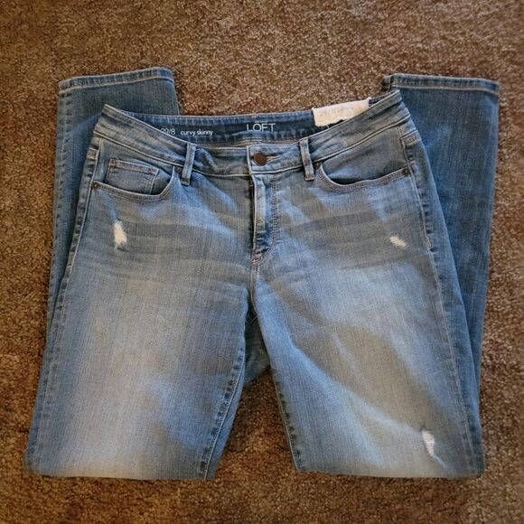 NEW LOFT Ann Taylor 'Curvy Skinny' Distressed Medium Blue Jean - Picture 5 of 13